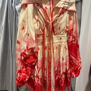 Zimmermann Red and Cream Long Sleeve Dress
